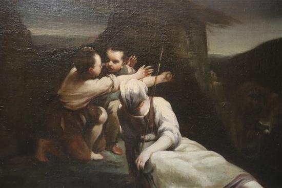 18th century Bolognese School Mother and sons in a landscape 17.5 x 19in.